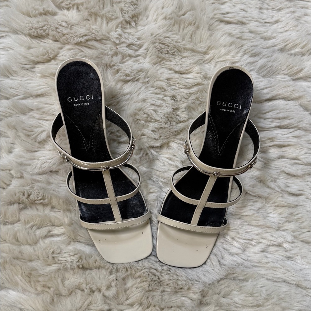 Gucci Cream Strappy Square-Toe Heeled Sandals